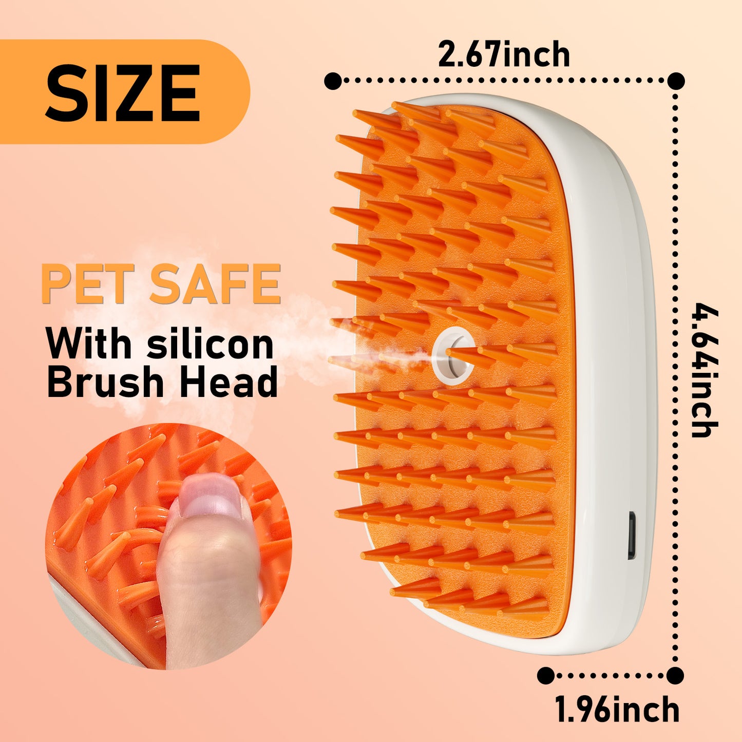 Steam brush with rubber bristles for pets