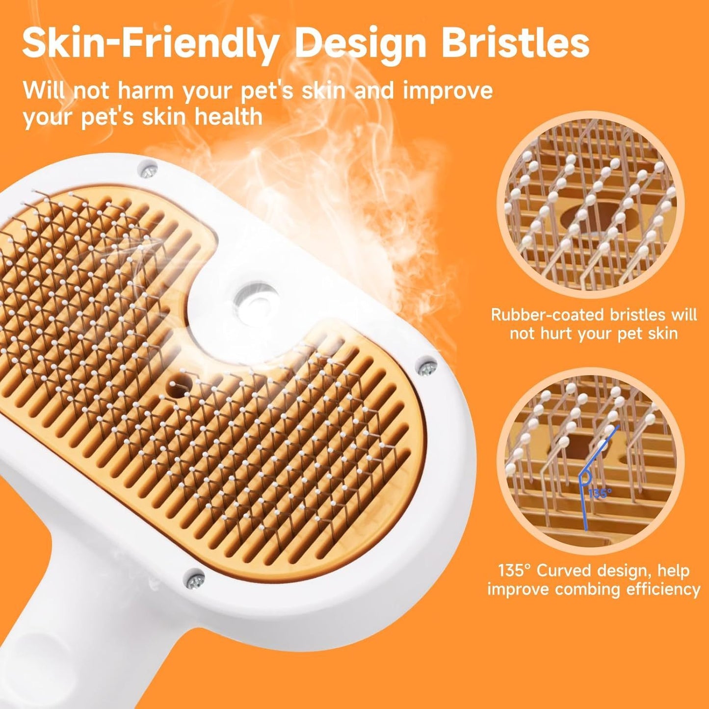 Steam brush with metal bristles for pets