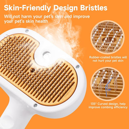 Steam brush with metal bristles for pets