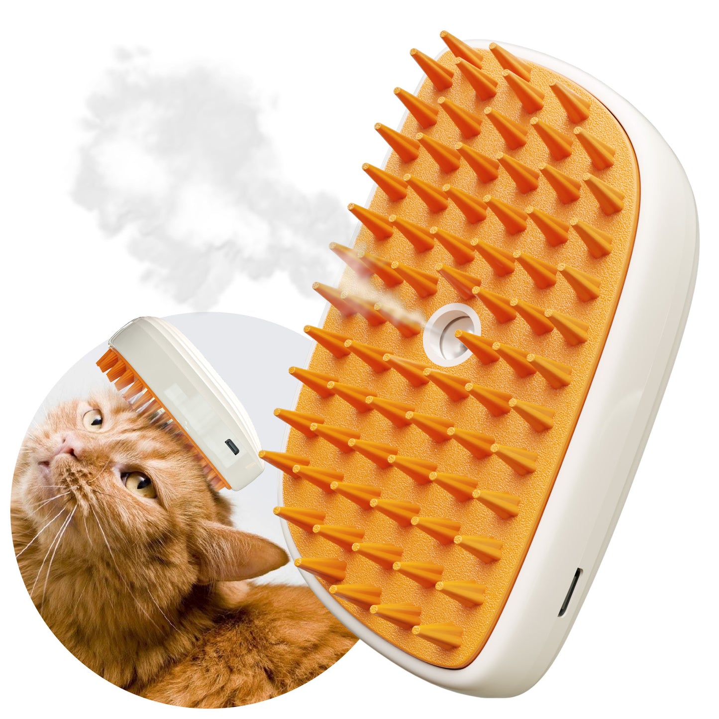 Steam brush with rubber bristles for pets