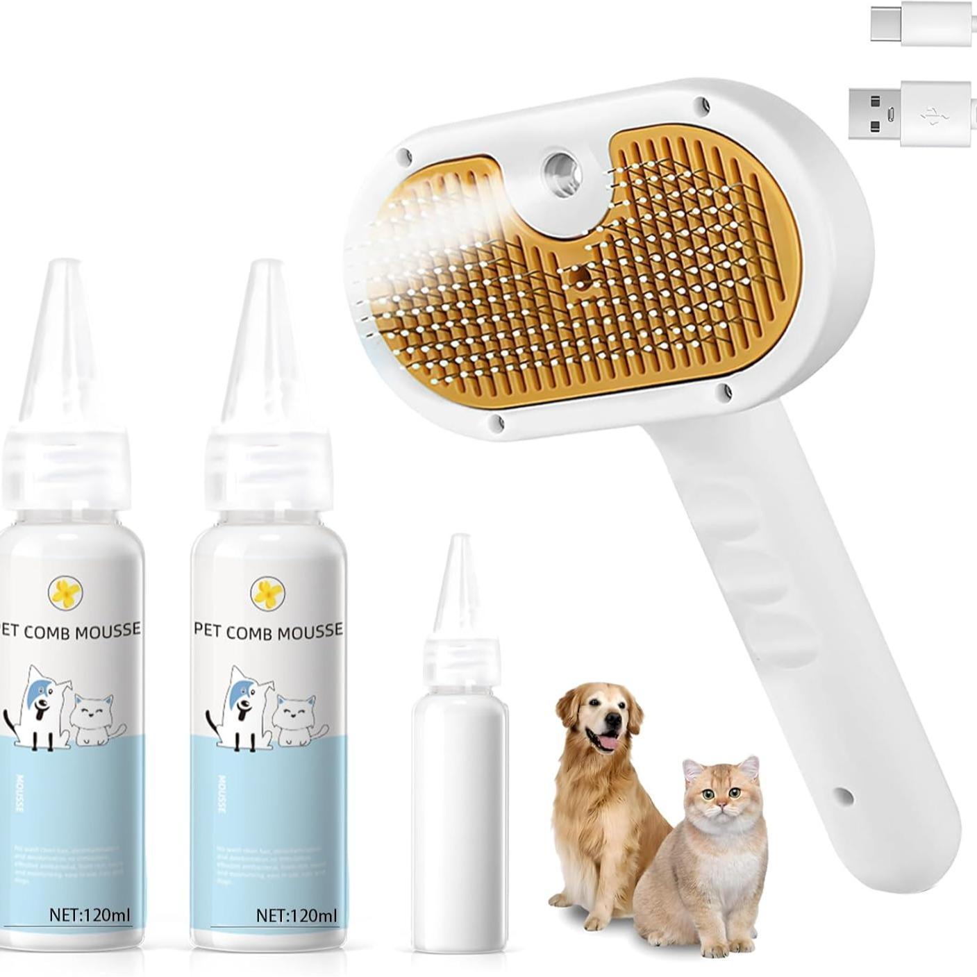 Steam brush with metal bristles for pets