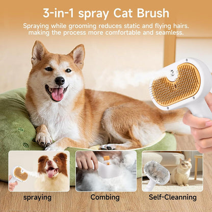 Steam brush with metal bristles for pets