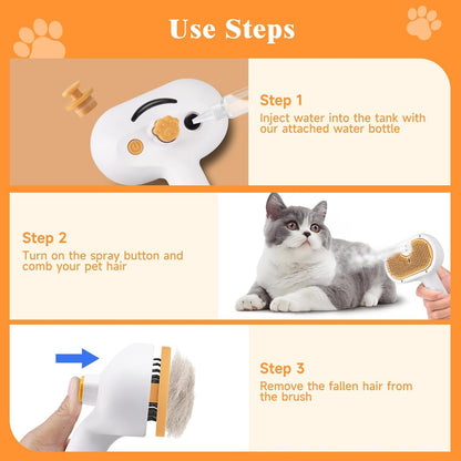 Steam brush with metal bristles for pets